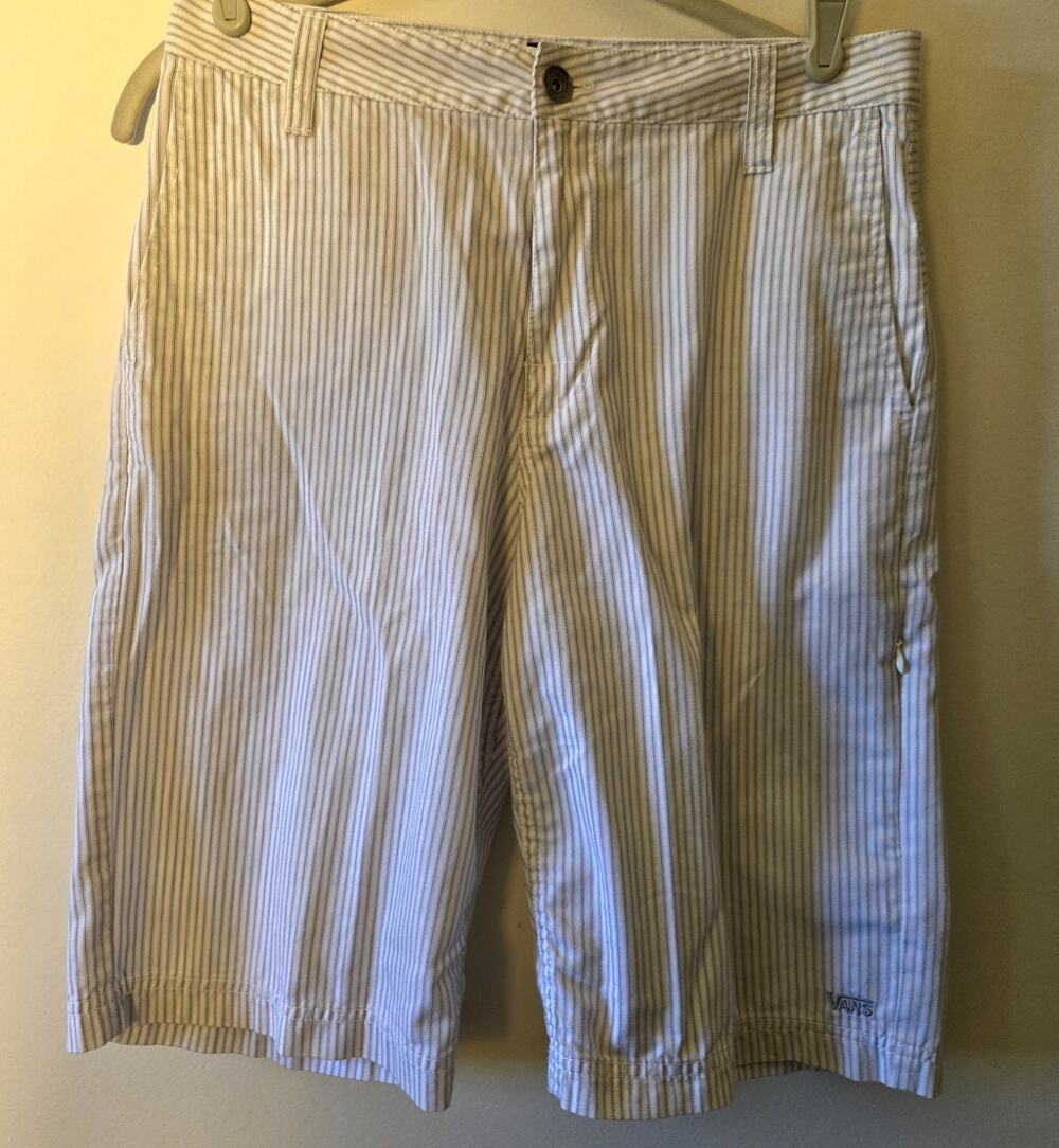 VANS Mens Stripe Shorts 30 x 11 Zip Fly High Rise Cotton Blend Skater Style